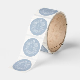 Elegant Blue Floral Crest Monogram Wedding Classic Round Sticker