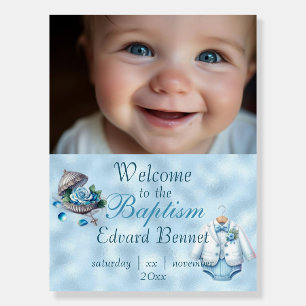 Elegant Blue Floral Cross Baptism Foam Board
