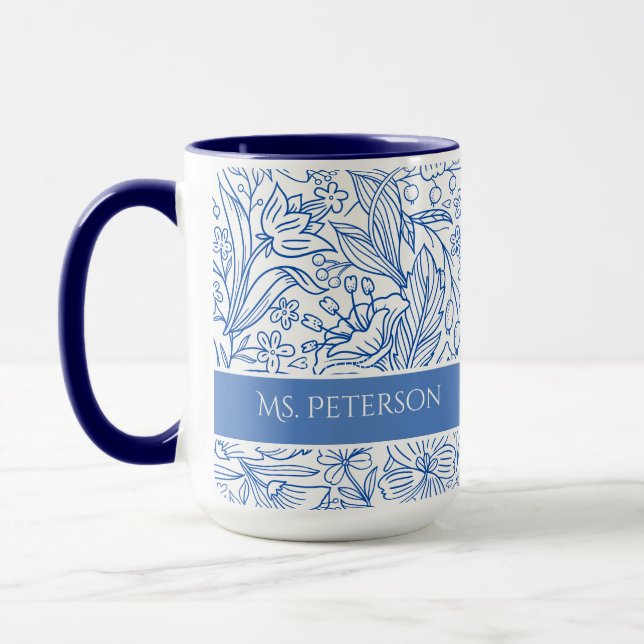Elegant Blue Floral Custom  Mug (Left)