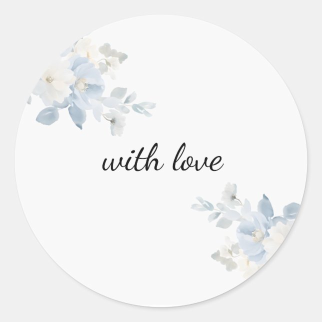 Elegant Blue Floral Custom Round Sticker | Envelop (Front)