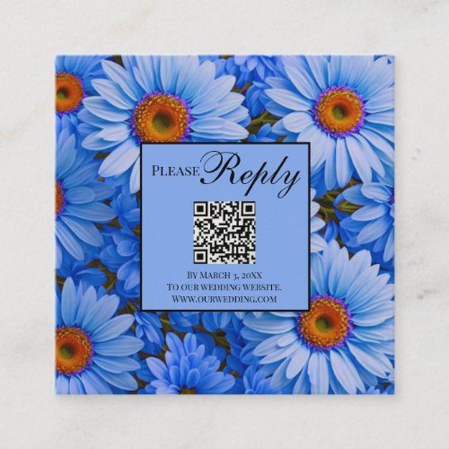 Elegant blue floral daisies sunflower QR code Enclosure Card