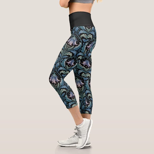 Elegant Blue Floral Damask Pattern Leggings (Left)