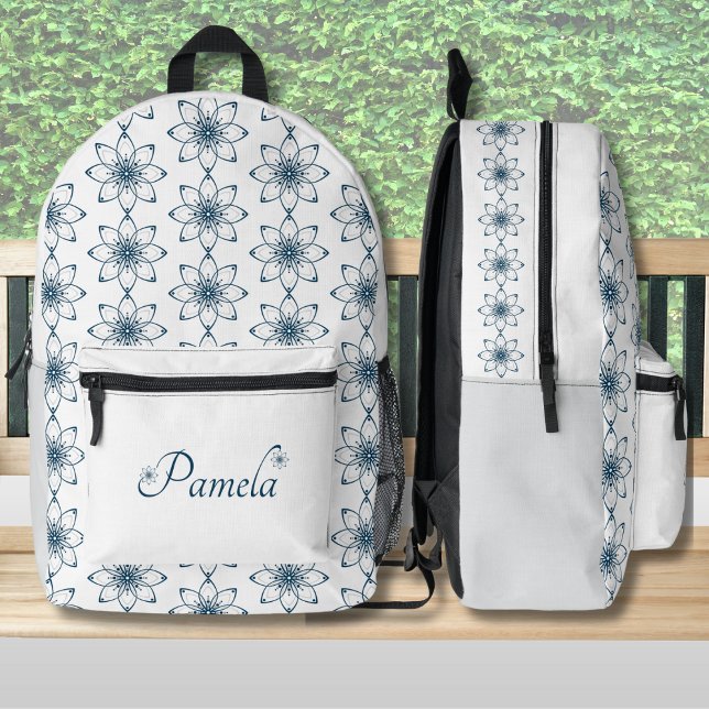 Elegant Blue Floral Design Backpack (Make a statement with this elegant bag featuring a chic floral design in soft blue tones)