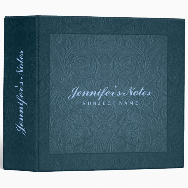 Elegant Blue Floral Design Suede Leather Look 3 3 Ring Binder (Front/Spine)