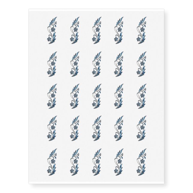 Elegant Blue Floral Design Temporary Tattoos (Front)