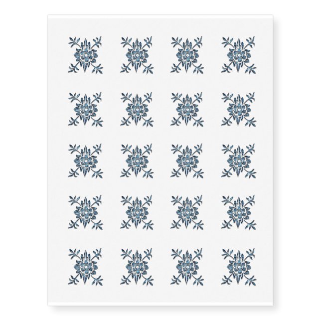 Elegant Blue Floral Design Temporary Tattoos (Front)