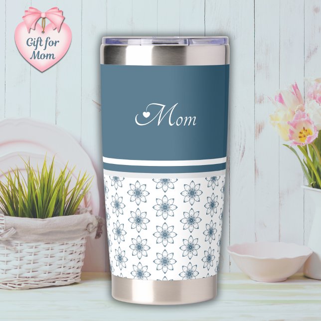 Elegant Blue Floral Design Tumbler for Mom (Elegant Blue Floral Design Thermos Tumbler)