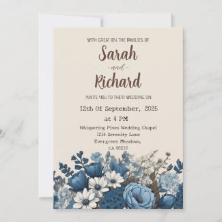 Elegant Blue Floral Design with Cream Background 
