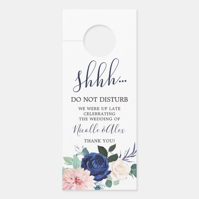 Elegant blue floral door hanger Do Not Disturb (Front)