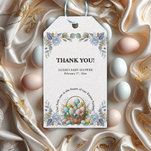 Elegant Blue Floral Easter Egg Basket Baby Shower Gift Tags