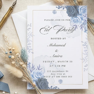 Elegant Blue Floral Eid Party Invitation