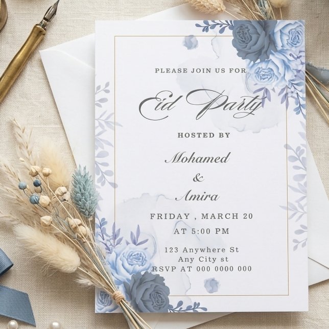 Elegant Blue Floral Eid Party Invitation  (Creator Uploaded)