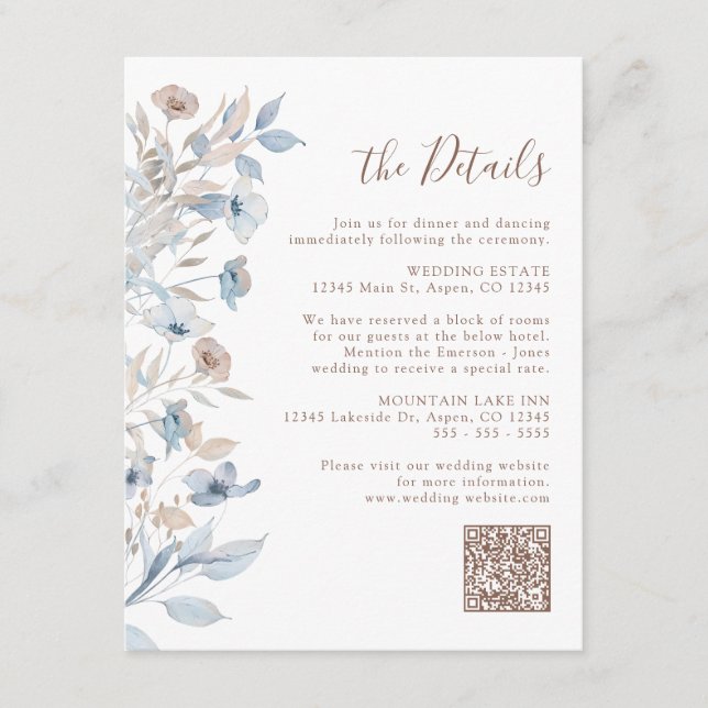 Elegant Blue Floral Enclosure Card (Front)