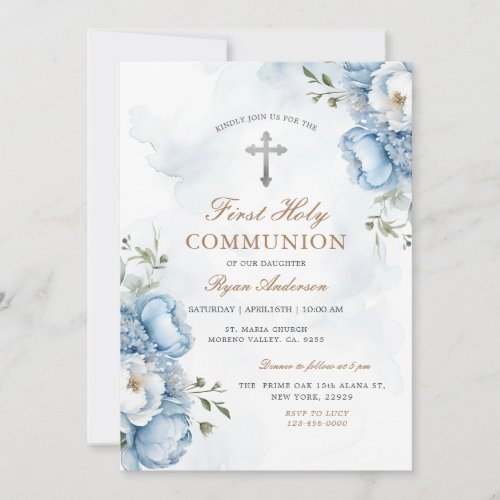 Elegant Blue Floral First Holy Communion 