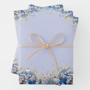 Elegant Blue Floral Floral Photo Retirement Party Wrapping Paper Sheets