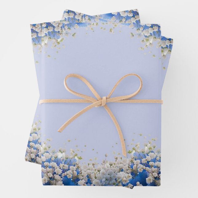 Elegant Blue Floral Floral Photo Retirement Party Wrapping Paper Sheets (In situ)