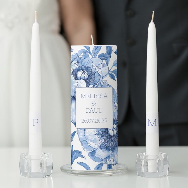 Elegant Blue Floral Flower Personalized Classic Unity Candle Set (Elegant Blue Floral Flower Personalized Classic Unity Candle Set)