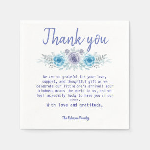 Elegant Blue Floral Folded Thank You Card Napkins