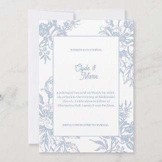 Elegant Blue Floral Formal Wedding Invitation |