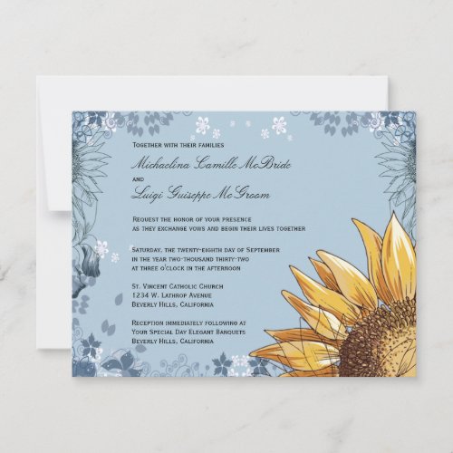Elegant Blue Floral Formal Wedding Invite
