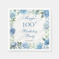 Elegant Blue Floral Frame 100th Birthday Party