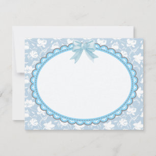 Elegant Blue Floral Frame with Ribbon Bow Note Card