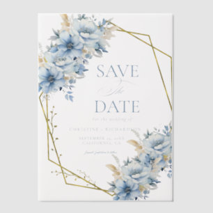 Elegant Blue Floral Geometric Frame Bloom Wedding Vellum Invitations