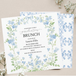 Elegant blue floral graduation brunch Invitation