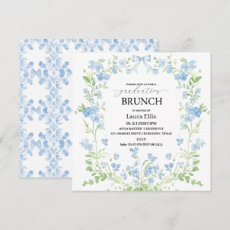 Elegant blue floral graduation brunch Invitation