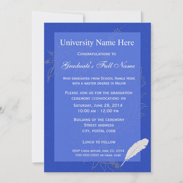Elegant blue floral graduation ceremony invitation (Front)
