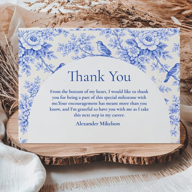 Elegant Blue Floral Graduation Party Thank You Card (Creator Uploaded)