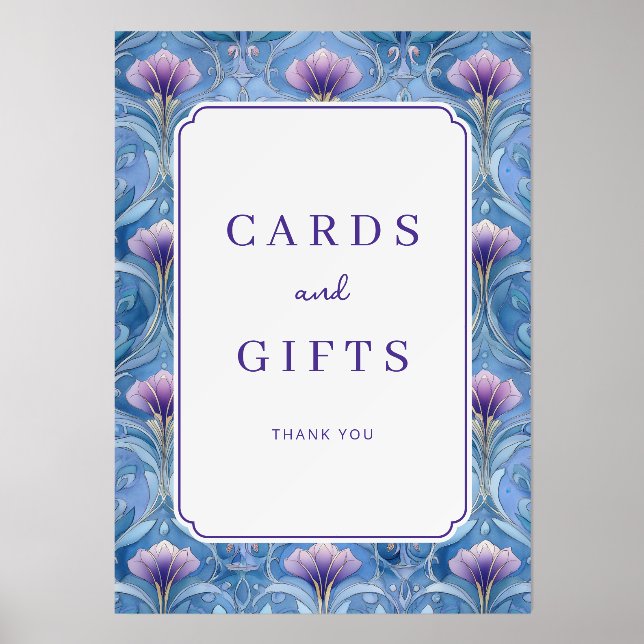 Elegant Blue Floral Gratitude Holder (Front)