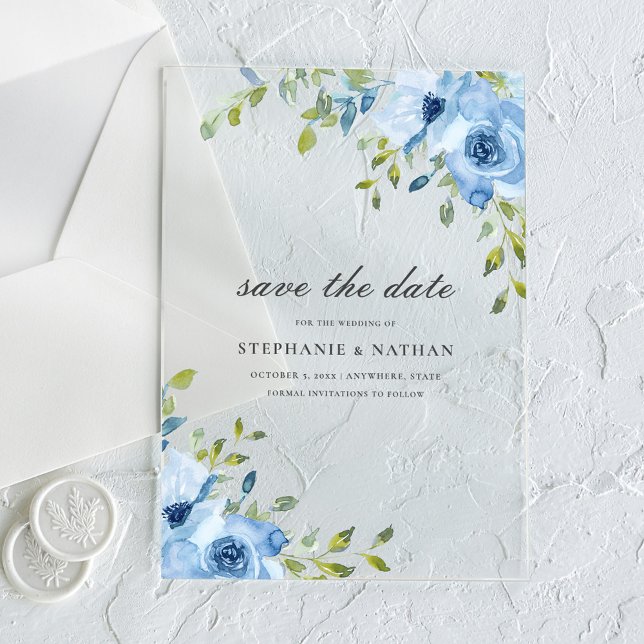 Elegant Blue Floral Greenery Save The Date (Creator Uploaded)