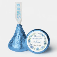 Elegant Blue Floral Happy Birthday