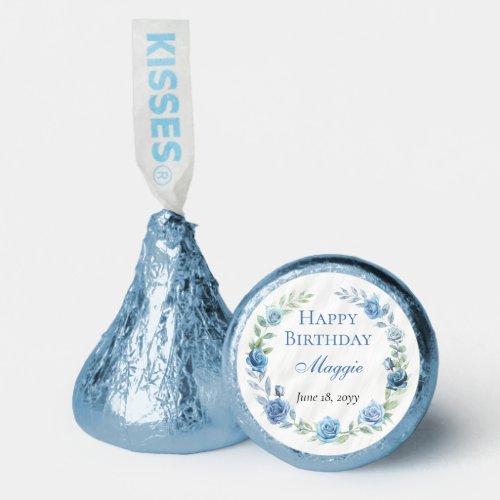 Elegant Blue Floral Happy Birthday Hersheys Kisses