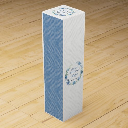 Elegant Blue Floral Happy Birthday Wine Box