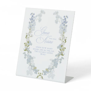 Elegant Blue Floral How Many Kisses Bridal Shower Pedestal Sign