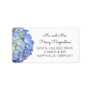 Elegant Blue Floral Hydrangea Black Text Label