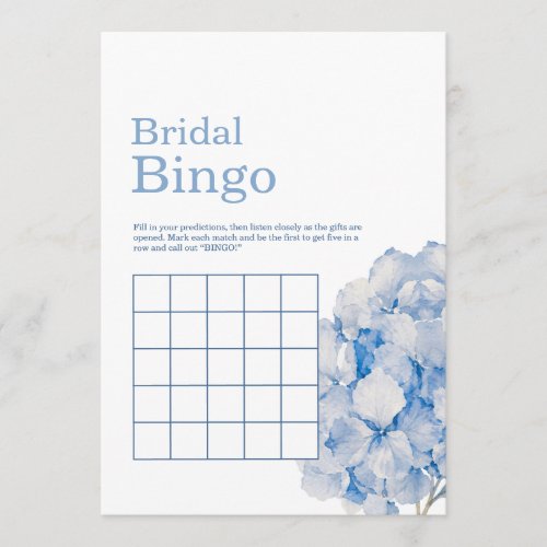 Elegant Blue Floral Hydrangea Bridal Shower Bingo