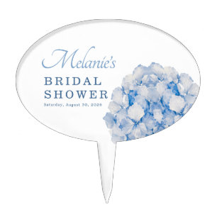 Elegant Blue Floral Hydrangea Bridal Shower Cake Topper