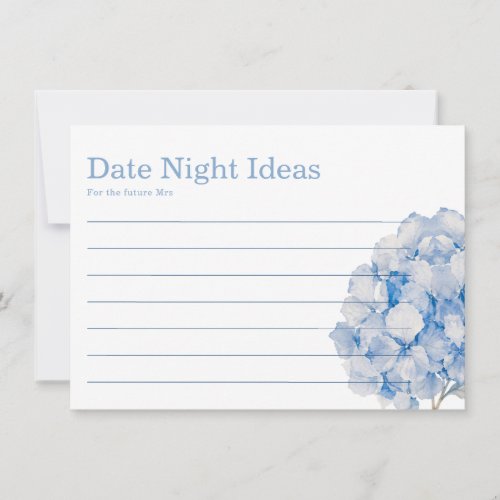 Elegant Blue Floral Hydrangea Date Night Ideas Note Card