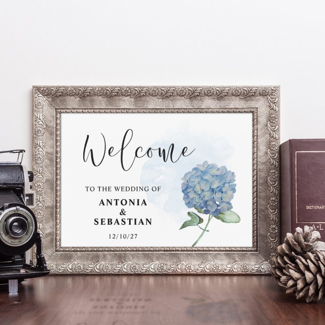 Elegant Blue Floral Hydrangea Wedding Sign Poster (Creator Uploaded)