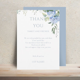 Elegant Blue Floral Hydrangea Wedding Thank You