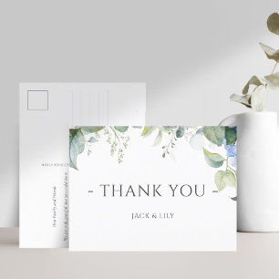 Elegant Blue Floral Hydrangea Wedding Thank You Postcard