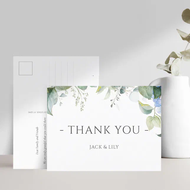 Elegant Blue Floral Hydrangea Wedding Thank You Postcard | Zazzle