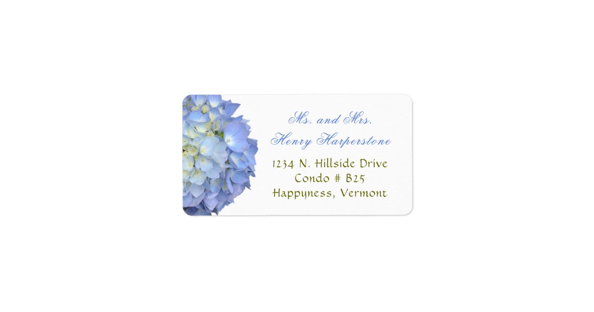 Elegant Blue Floral Hydrangea Wide Label | Zazzle