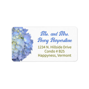 Elegant Blue Floral Hydrangea Wide Label