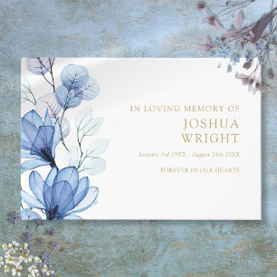 Elegant Blue Floral In Loving Memory Funeral Guest Book