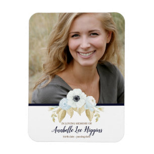 Elegant Blue Floral In Loving Memory Funeral Magnet