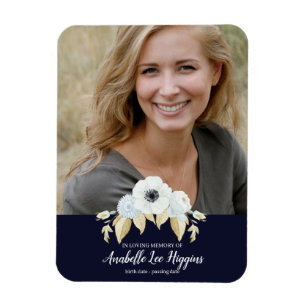Elegant Blue Floral In Loving Memory Funeral Magnet